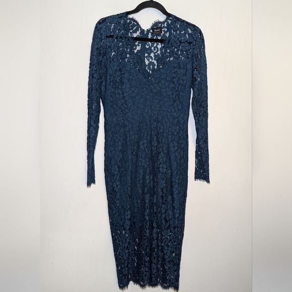Bardot Midnight Lace Dress Sheath Midi Teal Women's Size 8 - Picture 1 of 6